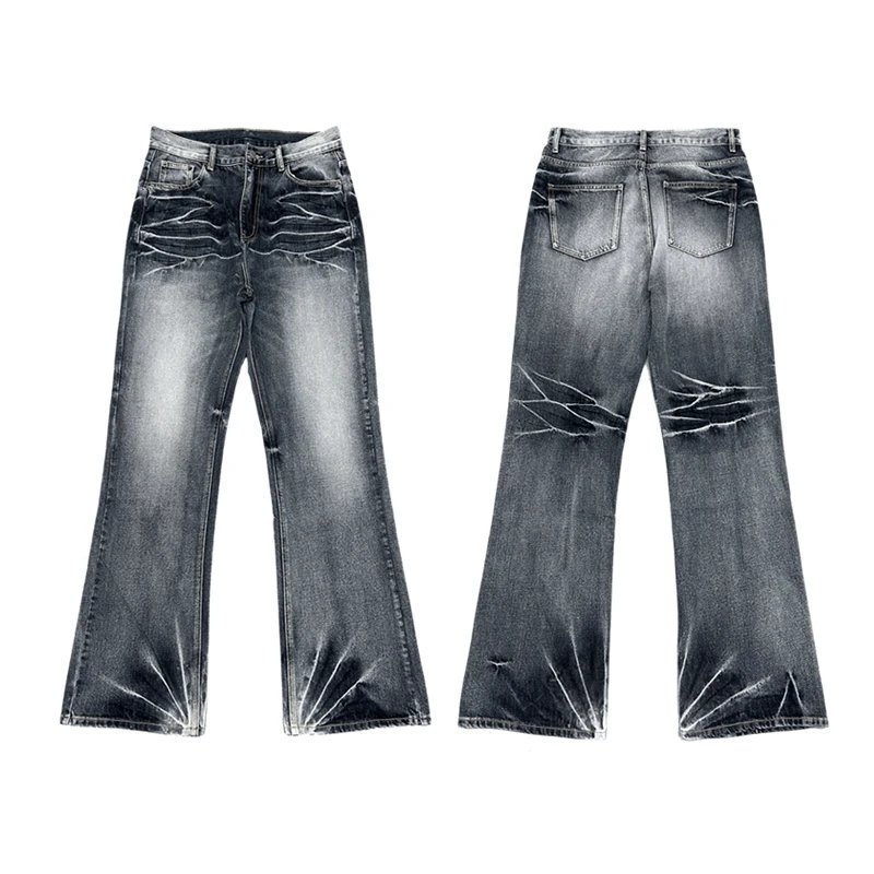Wanna Lab Washed Chrysanthemum Flared Denim