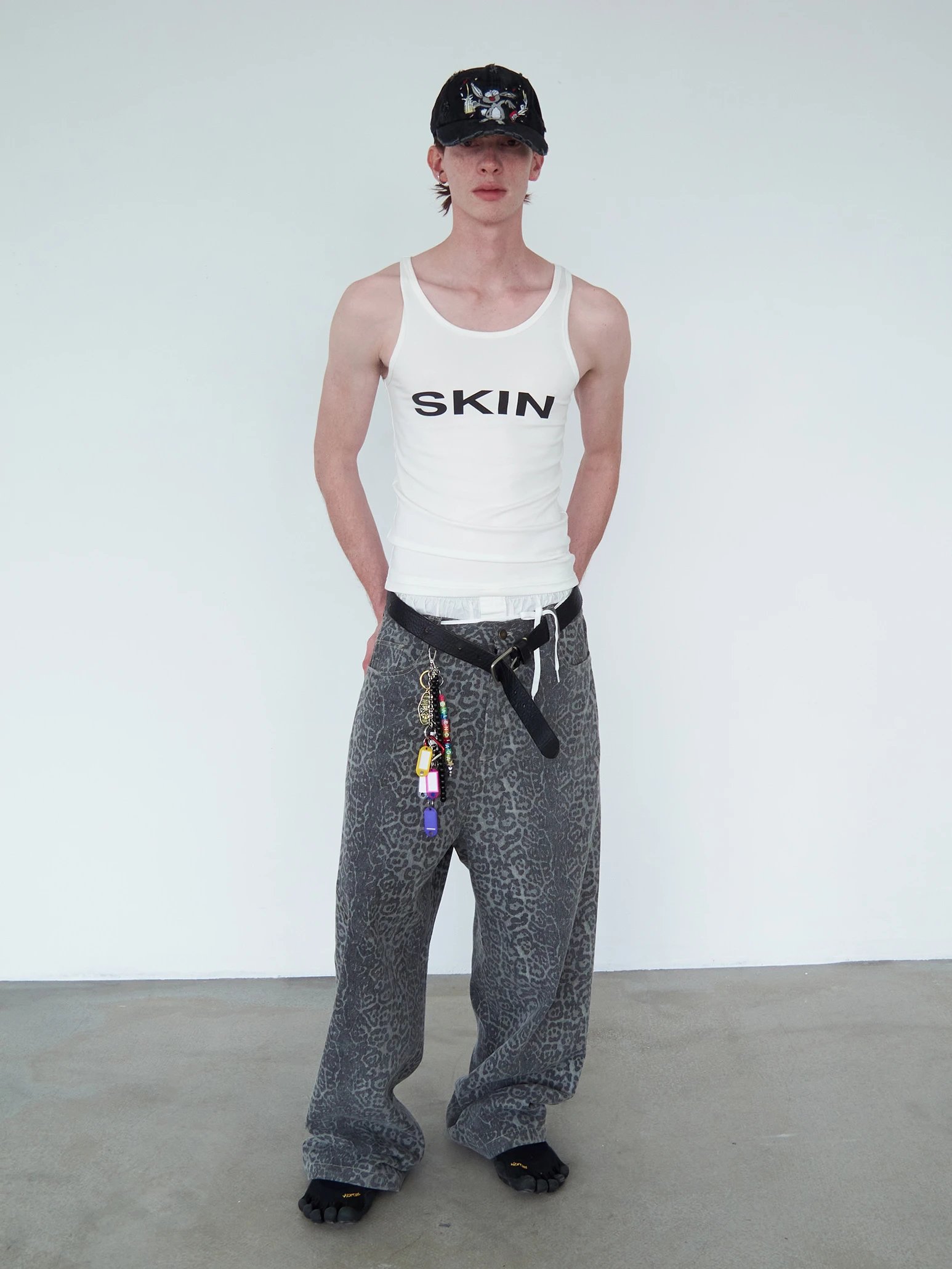 Delivery Charcoal Gray Washed Leopard Pants